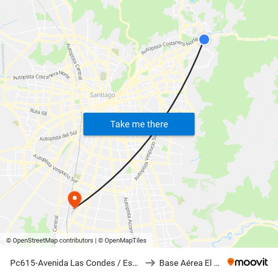 Pc615-Avenida Las Condes / Esq. La Cabaña to Base Aérea El Bosque map