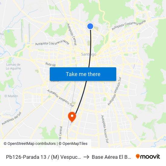 Pb126-Parada 13 / (M) Vespucio Norte to Base Aérea El Bosque map