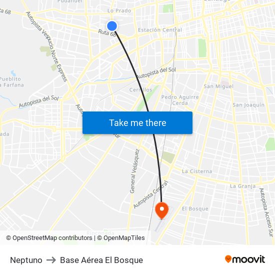 Neptuno to Base Aérea El Bosque map