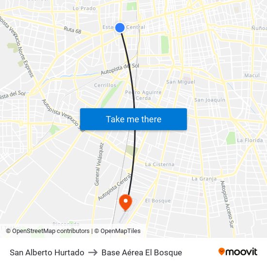 San Alberto Hurtado to Base Aérea El Bosque map