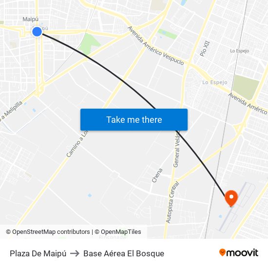Plaza De Maipú to Base Aérea El Bosque map