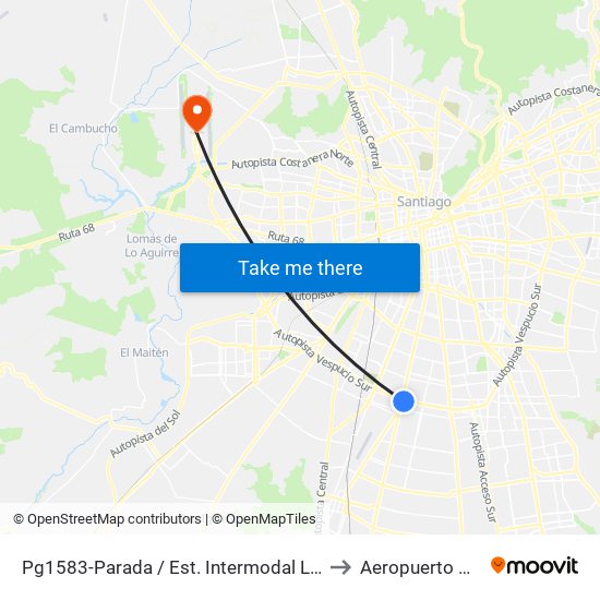 Pg1583-Parada / Est. Intermodal La Cisterna to Aeropuerto Arturo map