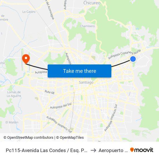 Pc115-Avenida Las Condes / Esq. Psje. Las Condes to Aeropuerto Arturo map