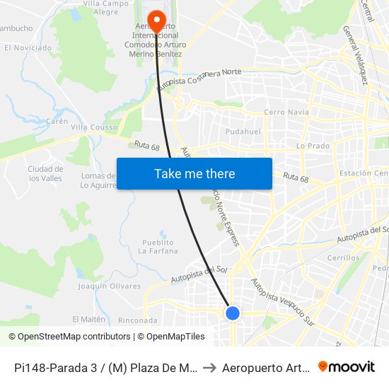 Pi148-Parada 3 / (M) Plaza De Maipú to Aeropuerto Arturo map