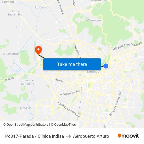 Pc317-Parada / Clínica Indisa to Aeropuerto Arturo map