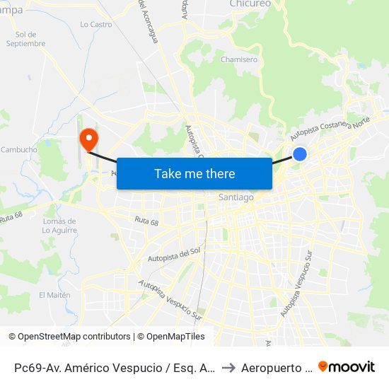 Pc69-Av. Américo Vespucio / Esq. Avenida Vitacura to Aeropuerto Arturo map