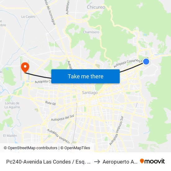 Pc240-Avenida Las Condes / Esq. Pamplona to Aeropuerto Arturo map