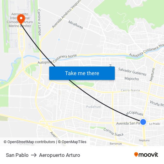 San Pablo to Aeropuerto Arturo map