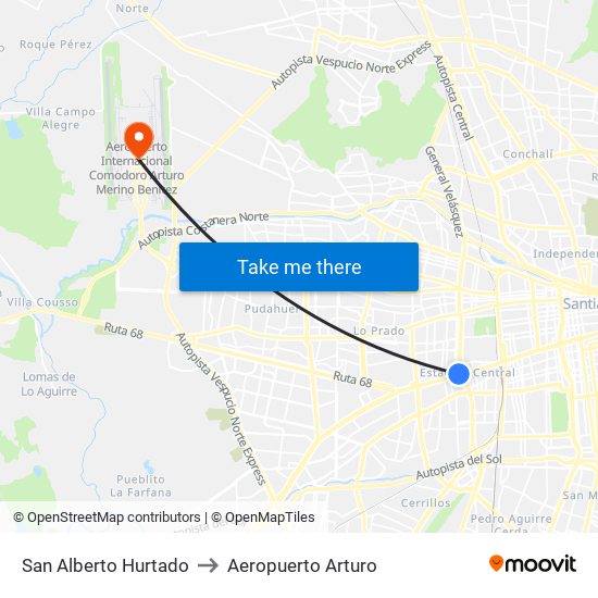 San Alberto Hurtado to Aeropuerto Arturo map