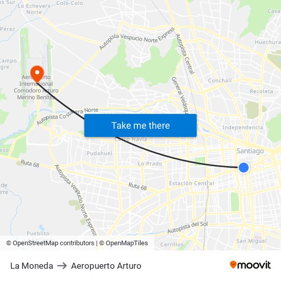 La Moneda to Aeropuerto Arturo map