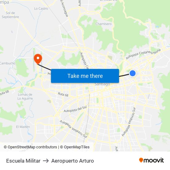 Escuela Militar to Aeropuerto Arturo map