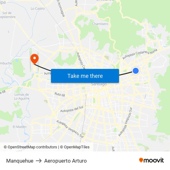 Manquehue to Aeropuerto Arturo map