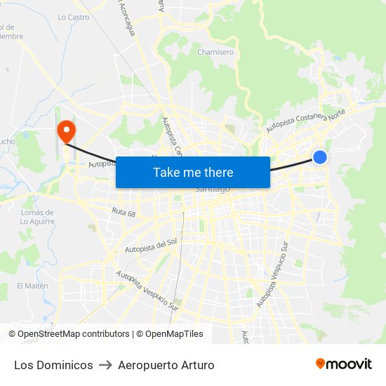 Los Dominicos to Aeropuerto Arturo map