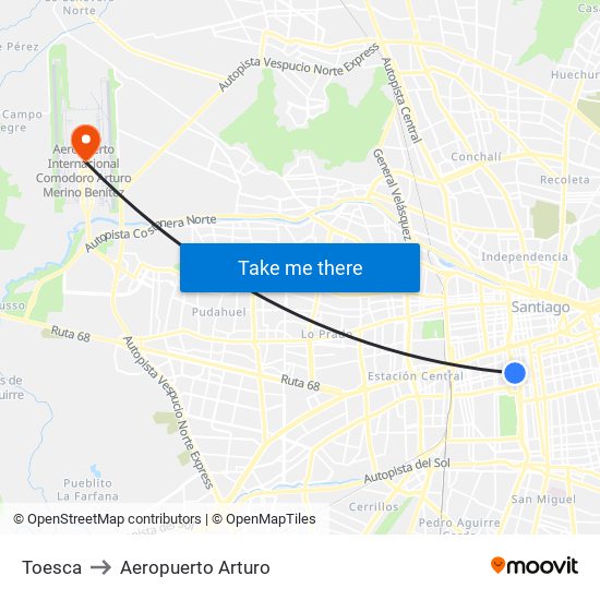 Toesca to Aeropuerto Arturo map