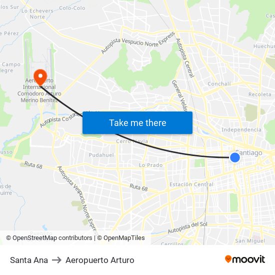 Santa Ana to Aeropuerto Arturo map