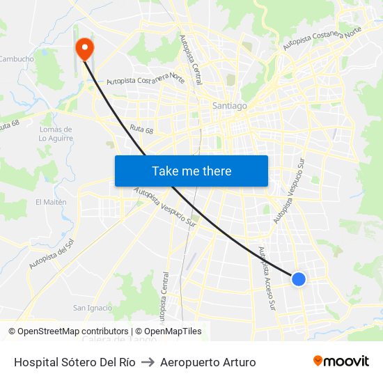 Hospital Sótero Del Río to Aeropuerto Arturo map