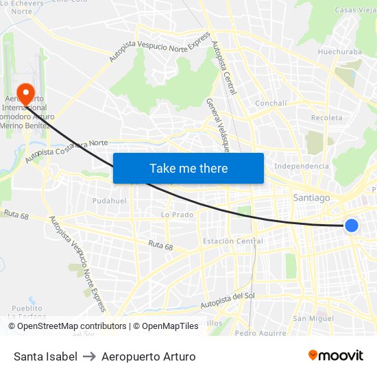 Santa Isabel to Aeropuerto Arturo map