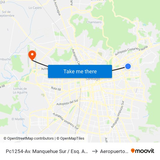 Pc1254-Av. Manquehue Sur / Esq. Avenida Apoquindo to Aeropuerto Arturo map