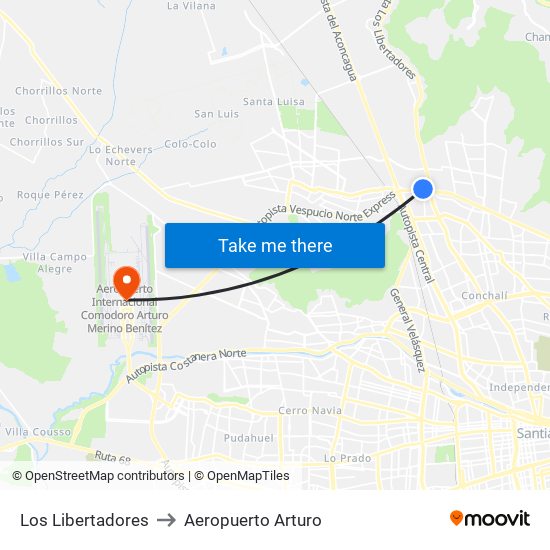 Los Libertadores to Aeropuerto Arturo map