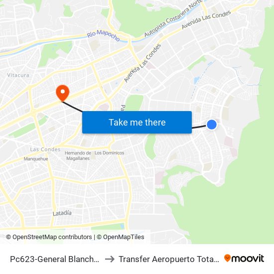 Pc623-General Blanche / Esq. Sn. C. De Apoquindo to Transfer Aeropuerto Total Viajes Vip - Las Condes - Chile map