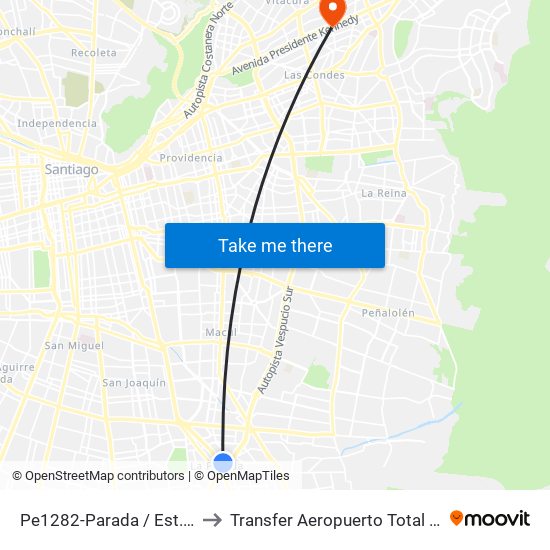 Pe1282-Parada / Est. Intermodal De La Florida to Transfer Aeropuerto Total Viajes Vip - Las Condes - Chile map