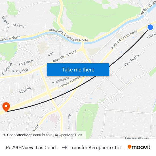 Pc290-Nueva Las Condes / Esq. Sn. Francisco De Asís to Transfer Aeropuerto Total Viajes Vip - Las Condes - Chile map