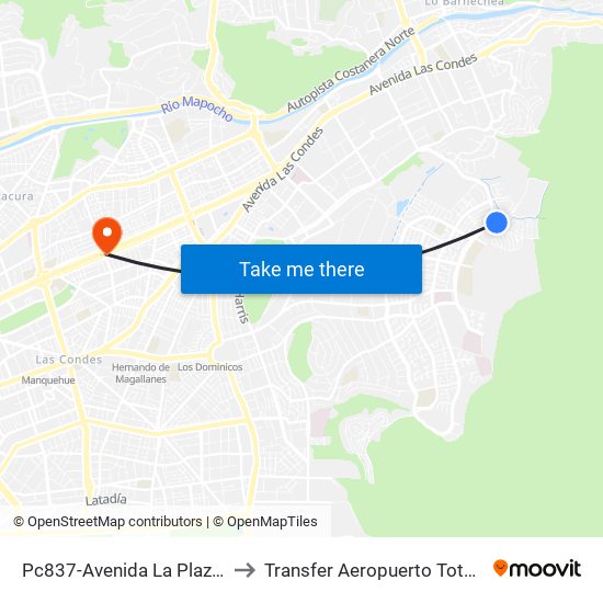 Pc837-Avenida La Plaza / Esq. Sn. Francisco De Asís to Transfer Aeropuerto Total Viajes Vip - Las Condes - Chile map