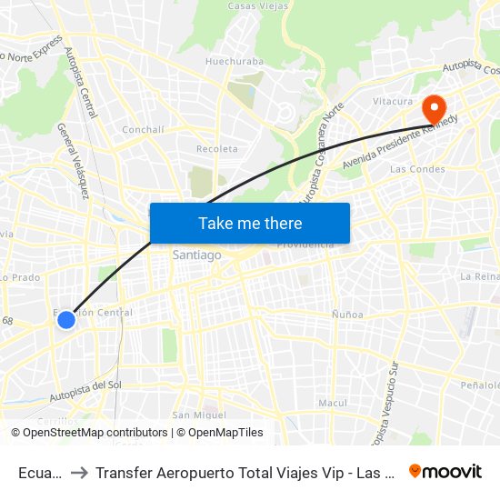 Ecuador to Transfer Aeropuerto Total Viajes Vip - Las Condes - Chile map