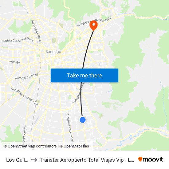 Los Quillayes to Transfer Aeropuerto Total Viajes Vip - Las Condes - Chile map