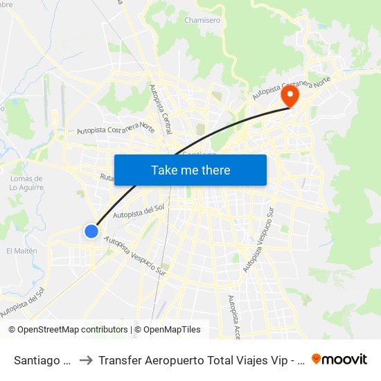 Santiago Bueras to Transfer Aeropuerto Total Viajes Vip - Las Condes - Chile map