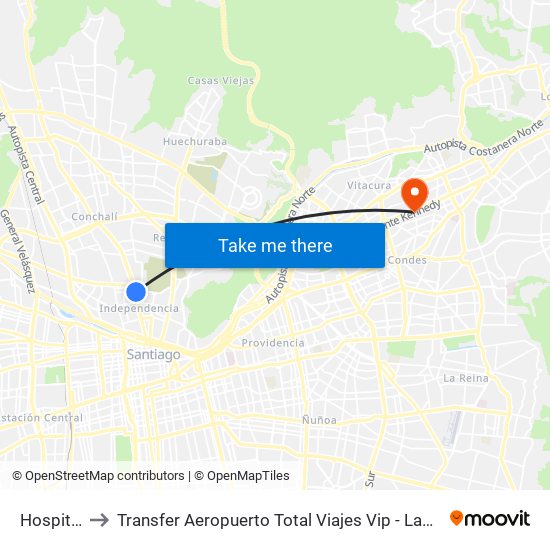 Hospitales to Transfer Aeropuerto Total Viajes Vip - Las Condes - Chile map