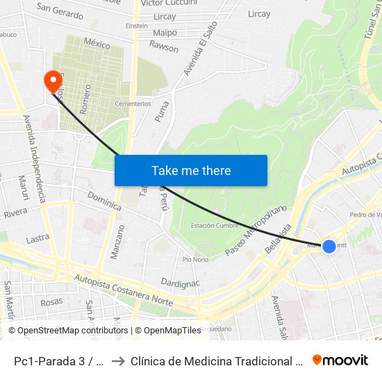 Pc1-Parada 3 / (M) Manuel Montt to Clínica de Medicina Tradicional China Antiguo Hospital San José map