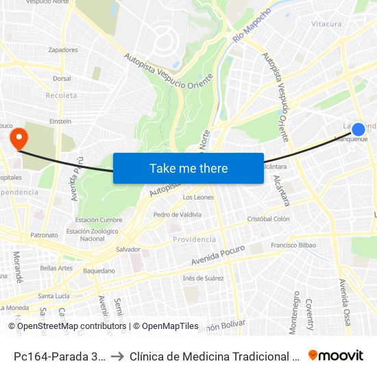 Pc164-Parada 3 / (M) Manquehue to Clínica de Medicina Tradicional China Antiguo Hospital San José map