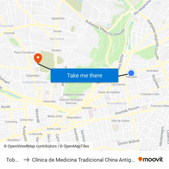 Tobalaba to Clínica de Medicina Tradicional China Antiguo Hospital San José map