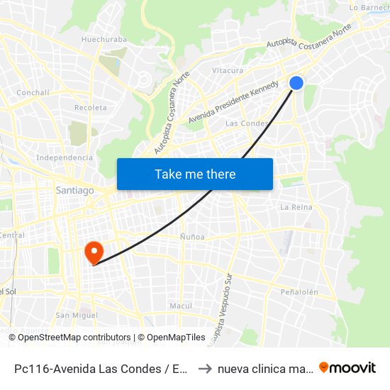 Pc116-Avenida Las Condes / Esq. G. Fuenzalida to nueva clinica madre e hijo map