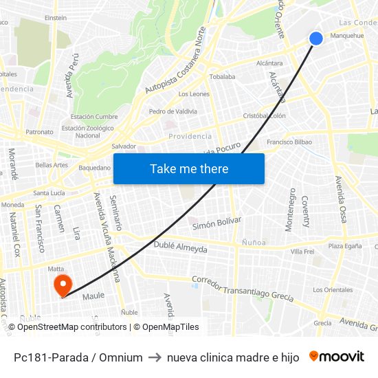 Pc181-Parada / Omnium to nueva clinica madre e hijo map