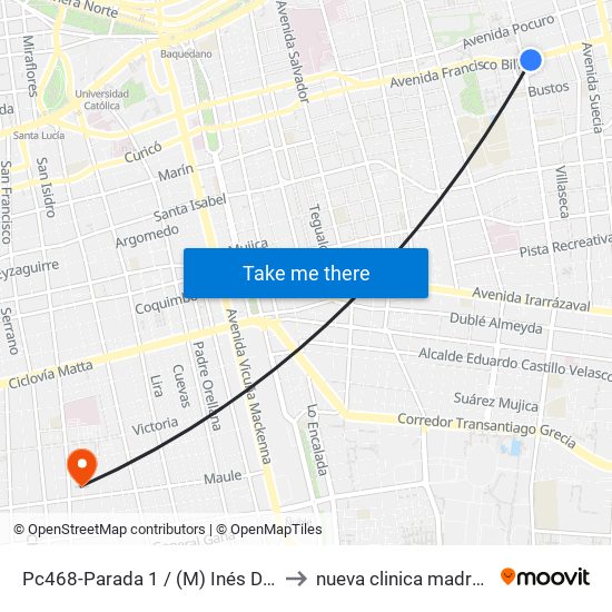 Pc468-Parada 1 / (M) Inés De Suarez to nueva clinica madre e hijo map