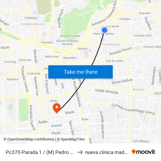 Pc370-Parada 1 / (M) Pedro De Valdivia to nueva clinica madre e hijo map