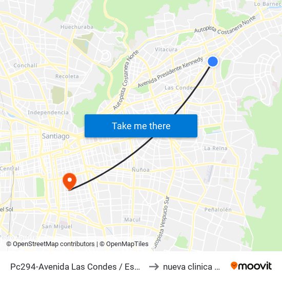 Pc294-Avenida Las Condes / Esq. Av. Padre H. Central to nueva clinica madre e hijo map