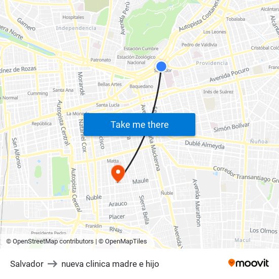 Salvador to nueva clinica madre e hijo map