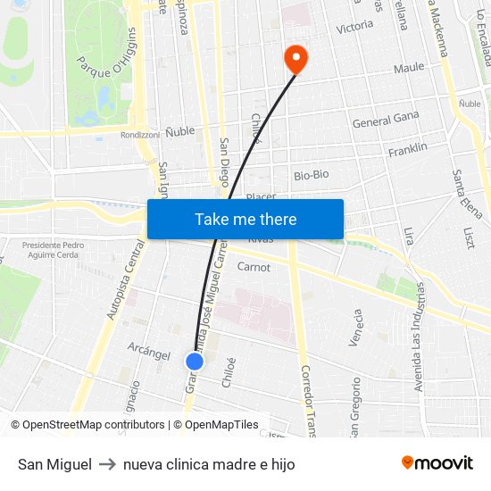 San Miguel to nueva clinica madre e hijo map