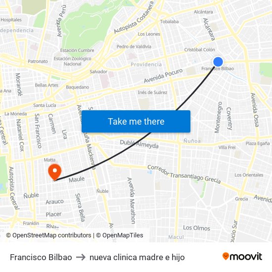 Francisco Bilbao to nueva clinica madre e hijo map