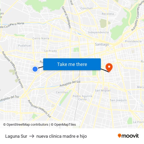 Laguna Sur to nueva clinica madre e hijo map