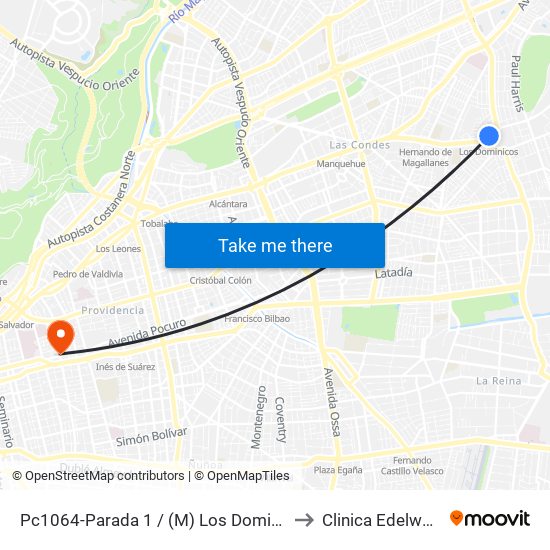 Pc1064-Parada 1 / (M) Los Dominicos to Clinica Edelweiss map