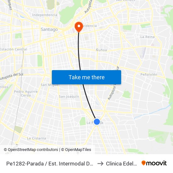 Pe1282-Parada / Est. Intermodal De La Florida to Clinica Edelweiss map