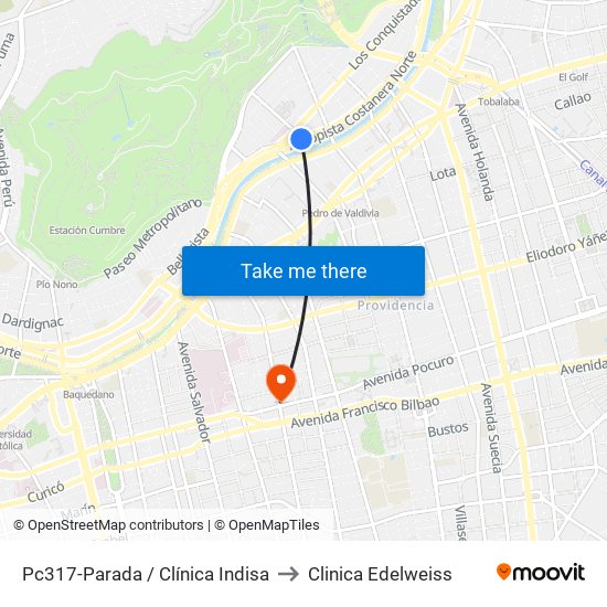 Pc317-Parada / Clínica Indisa to Clinica Edelweiss map