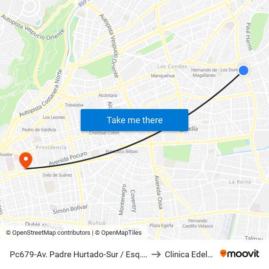 Pc679-Av. Padre Hurtado-Sur / Esq. Patagonia to Clinica Edelweiss map