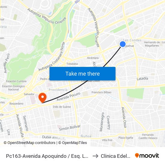 Pc163-Avenida Apoquindo / Esq. La Capitanía to Clinica Edelweiss map