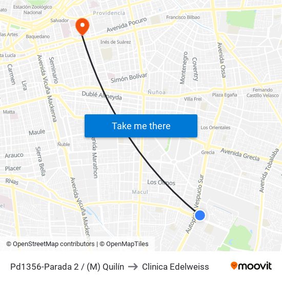 Pd1356-Parada 2 / (M) Quilín to Clinica Edelweiss map