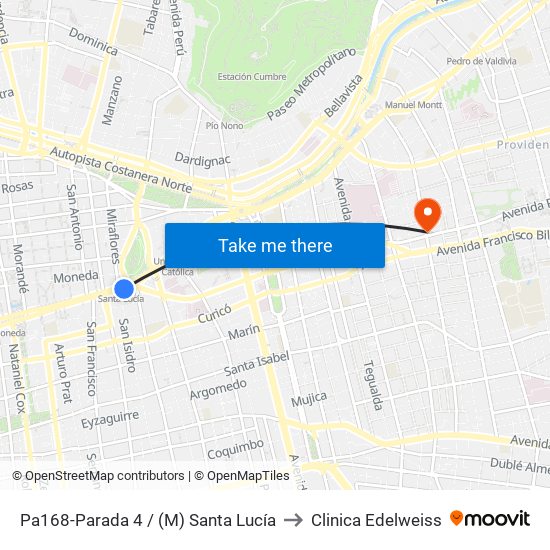 Pa168-Parada 4 / (M) Santa Lucía to Clinica Edelweiss map